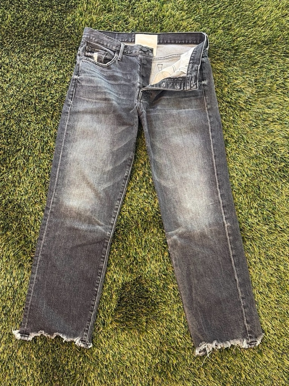 Mother Distressed Flare Jeans Size 27 Black Grey Wash